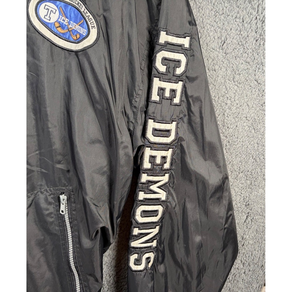 Vintage 1996 Warner Bros Ice Demons Tazmanian Hockey League Jacket Mens L Black - Picture 7 of 11
